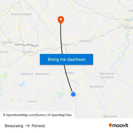 Beauraing to Perwez map