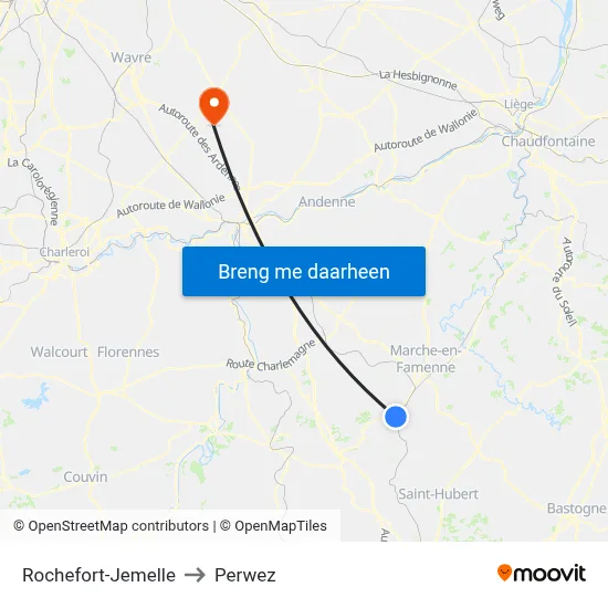 Rochefort-Jemelle to Perwez map