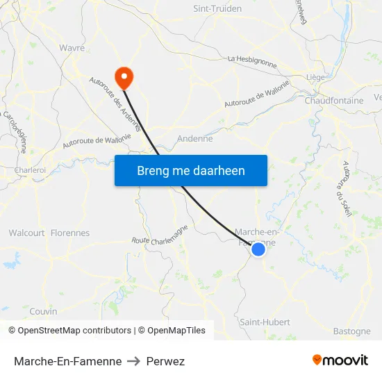 Marche-En-Famenne to Perwez map