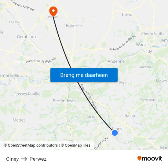 Ciney to Perwez map