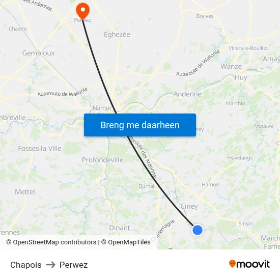Chapois to Perwez map