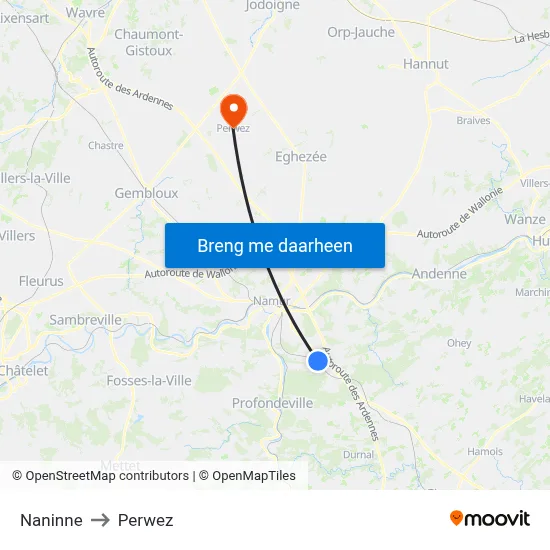 Naninne to Perwez map