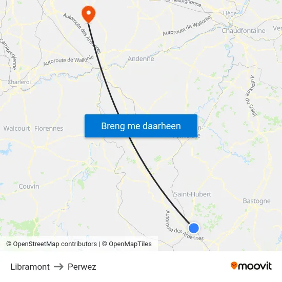 Libramont to Perwez map