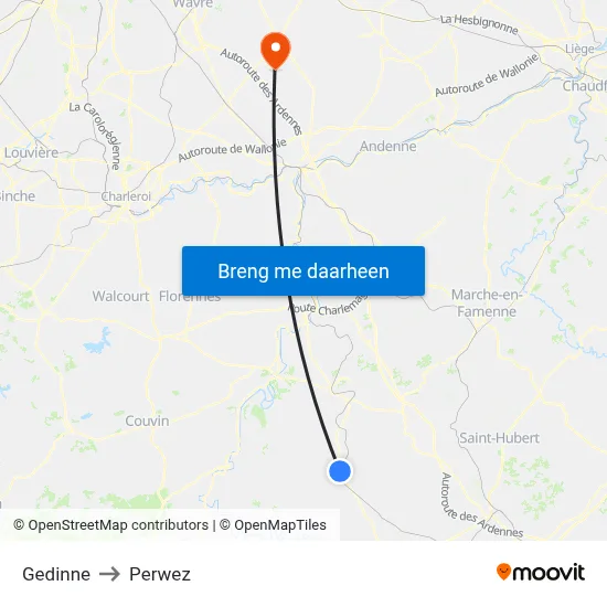 Gedinne to Perwez map