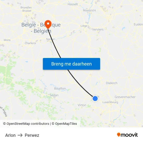 Arlon to Perwez map
