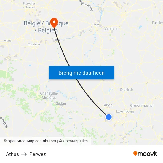 Athus to Perwez map