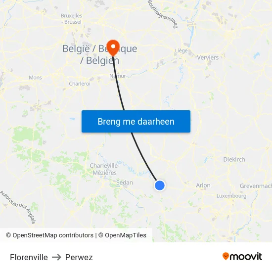 Florenville to Perwez map