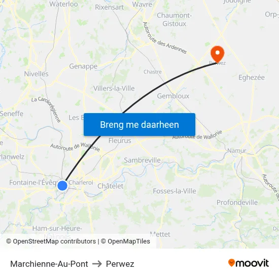 Marchienne-Au-Pont to Perwez map