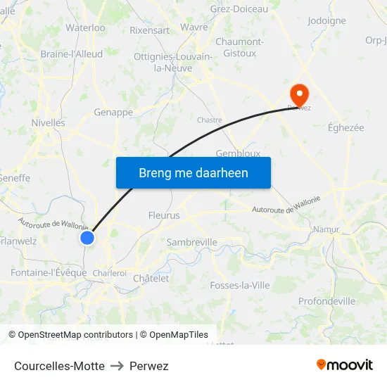 Courcelles-Motte to Perwez map