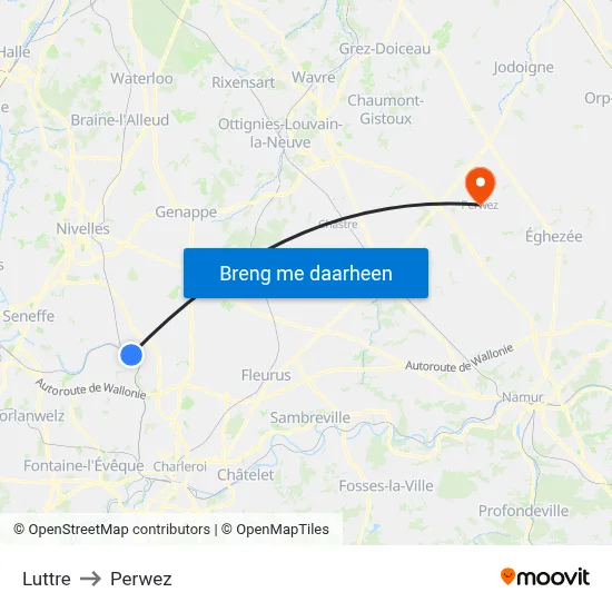 Luttre to Perwez map