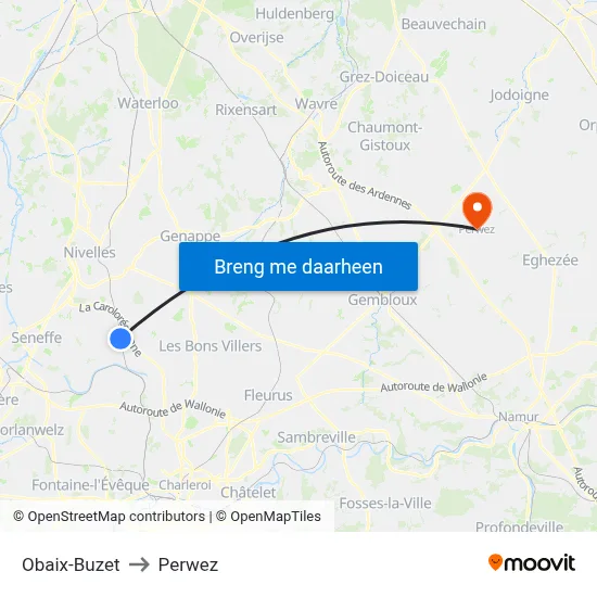 Obaix-Buzet to Perwez map