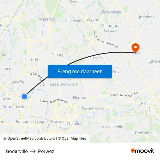Godarville to Perwez map