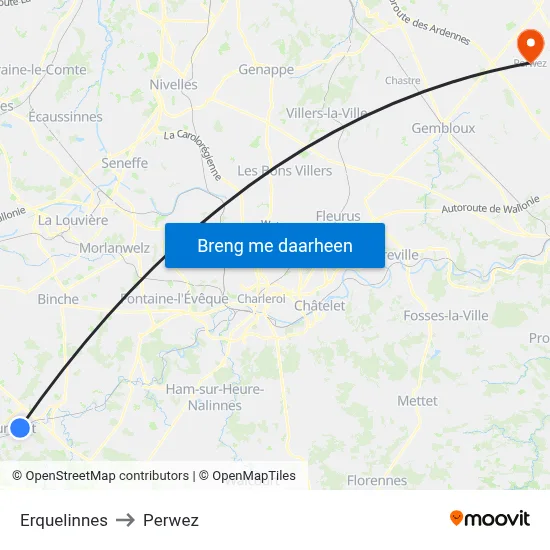 Erquelinnes to Perwez map