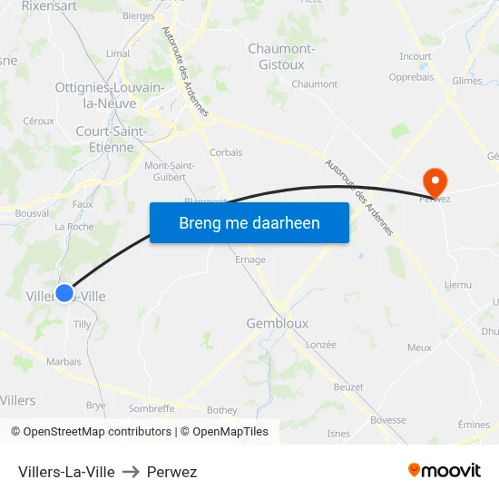 Villers-La-Ville to Perwez map
