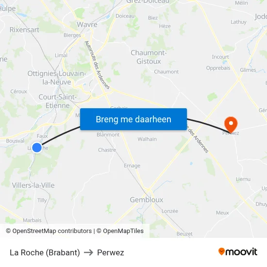 La Roche (Brabant) to Perwez map