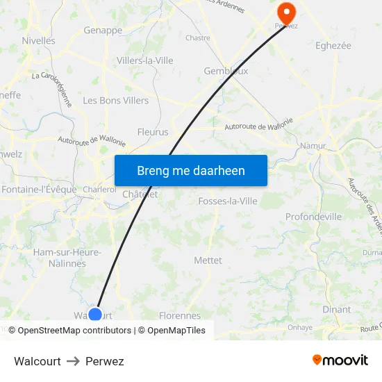 Walcourt to Perwez map