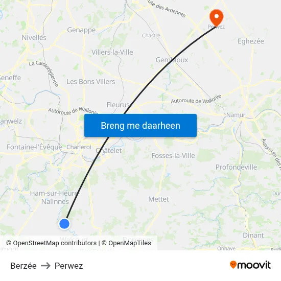 Berzée to Perwez map
