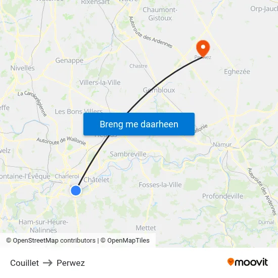 Couillet to Perwez map