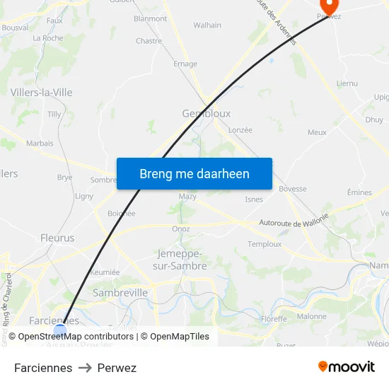 Farciennes to Perwez map