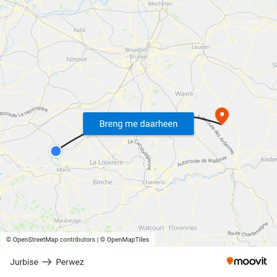 Jurbise to Perwez map