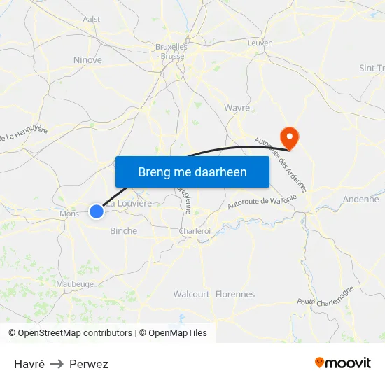 Havré to Perwez map