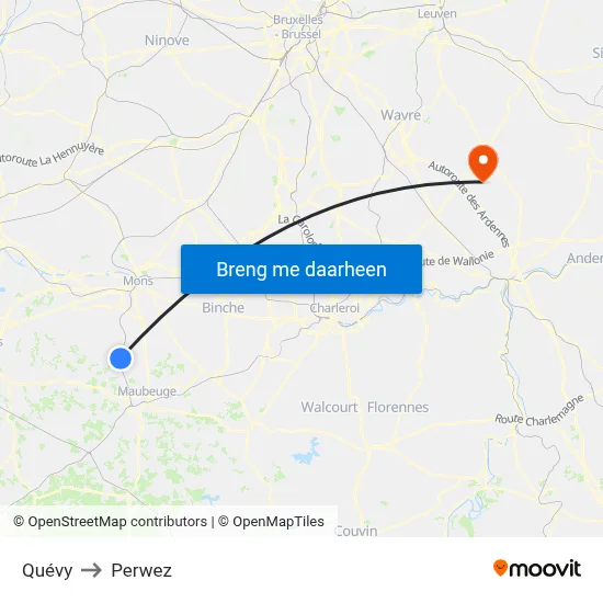 Quévy to Perwez map