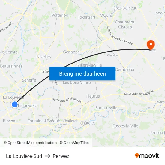 La Louvière-Sud to Perwez map