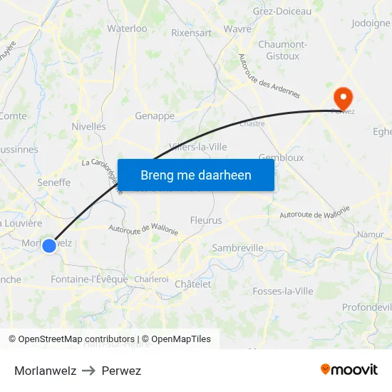Morlanwelz to Perwez map