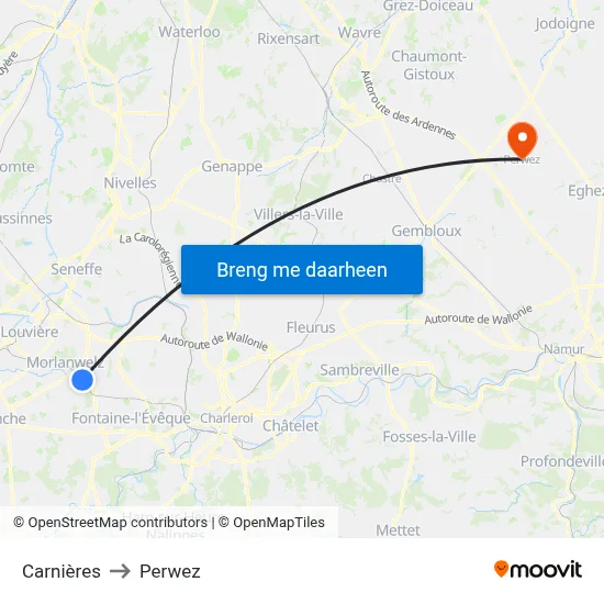 Carnières to Perwez map