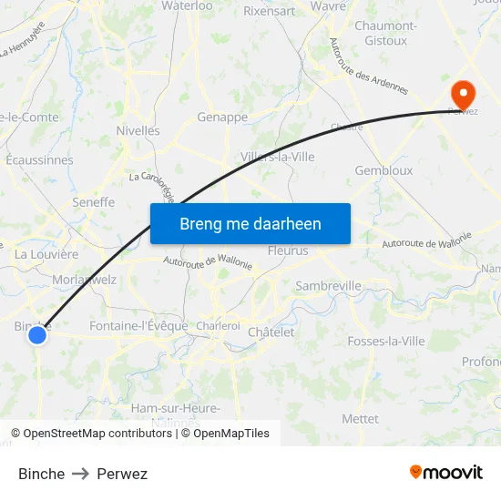 Binche to Perwez map