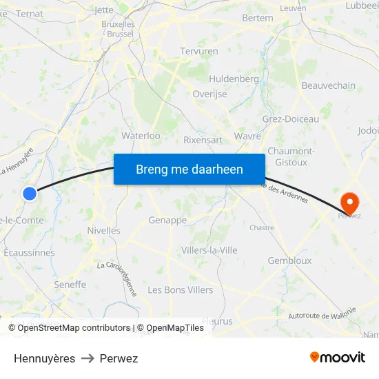 Hennuyères to Perwez map
