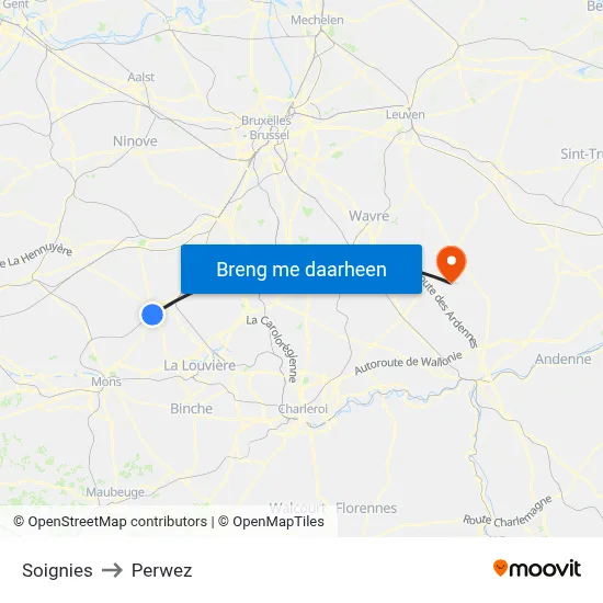 Soignies to Perwez map