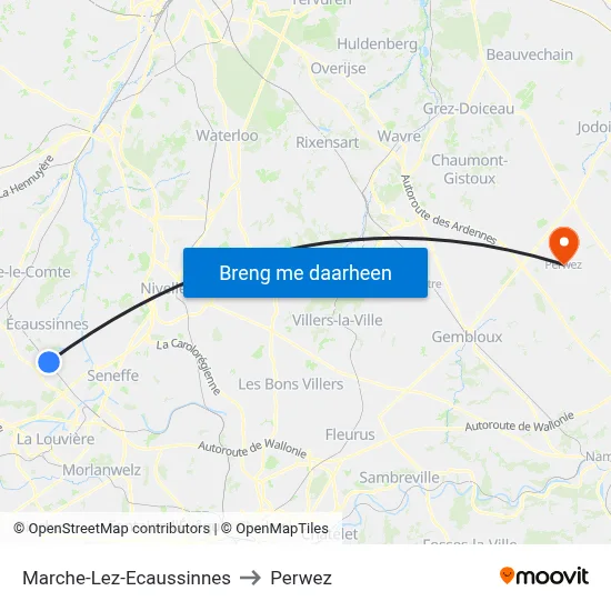 Marche-Lez-Ecaussinnes to Perwez map