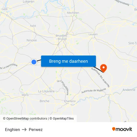 Enghien to Perwez map