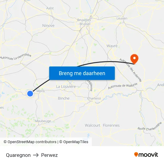 Quaregnon to Perwez map