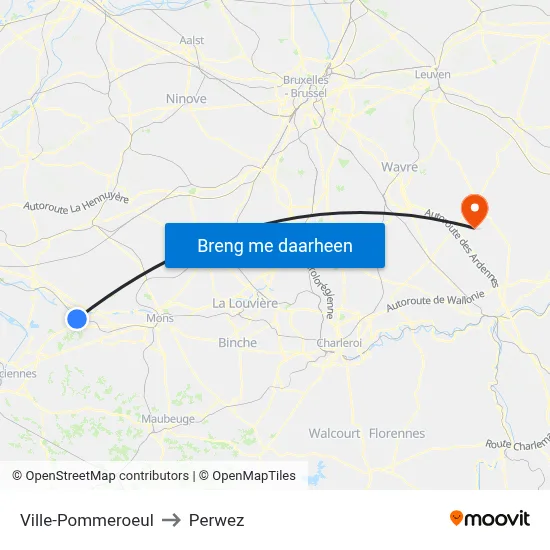 Ville-Pommeroeul to Perwez map