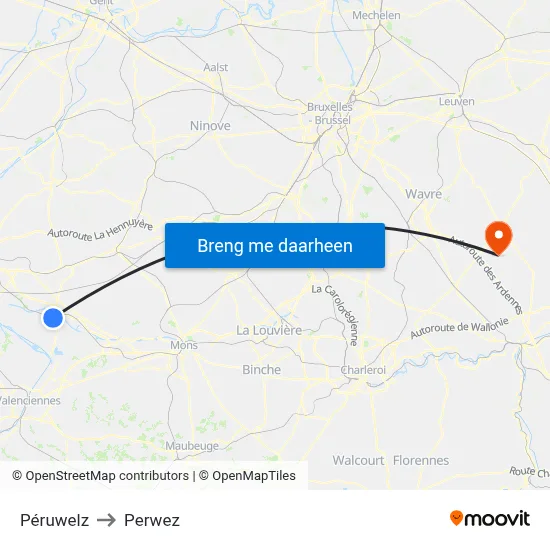 Péruwelz to Perwez map