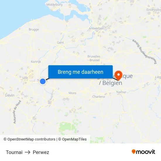 Tournai to Perwez map