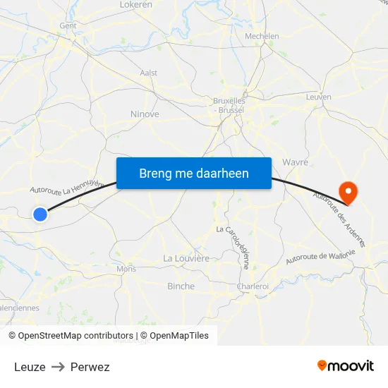 Leuze to Perwez map