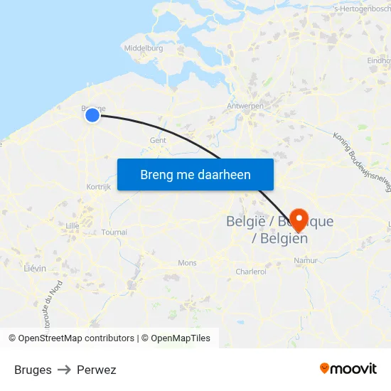 Bruges to Perwez map