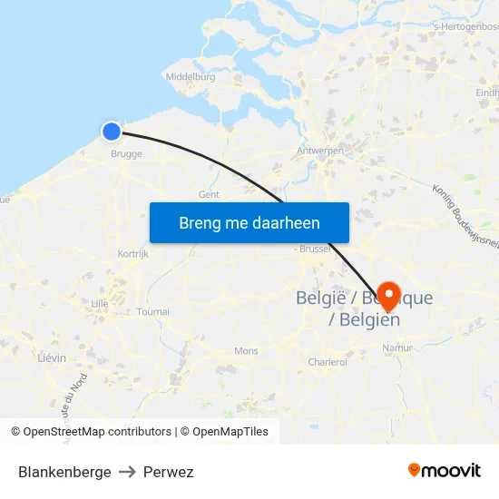 Blankenberge to Perwez map