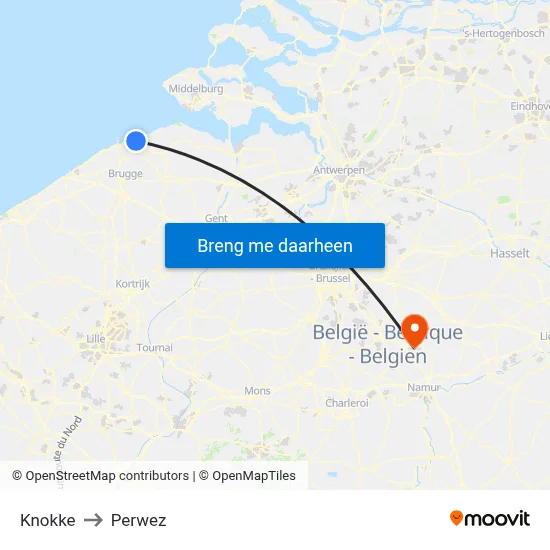 Knokke to Perwez map