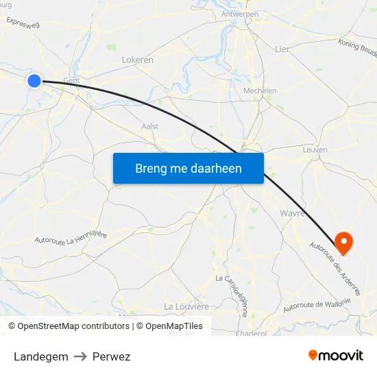 Landegem to Perwez map