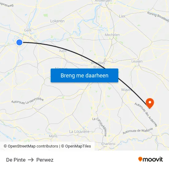 De Pinte to Perwez map