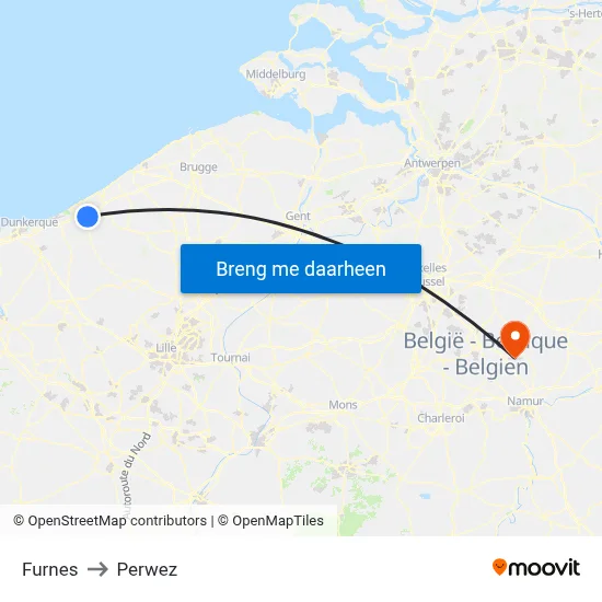 Furnes to Perwez map