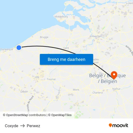 Coxyde to Perwez map