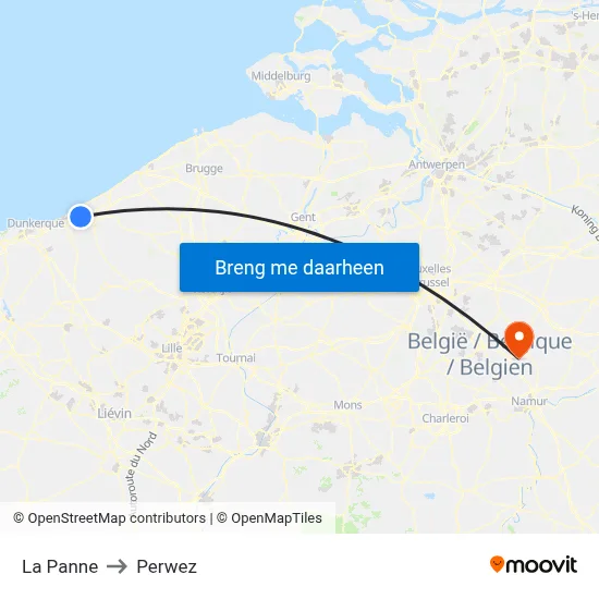 La Panne to Perwez map
