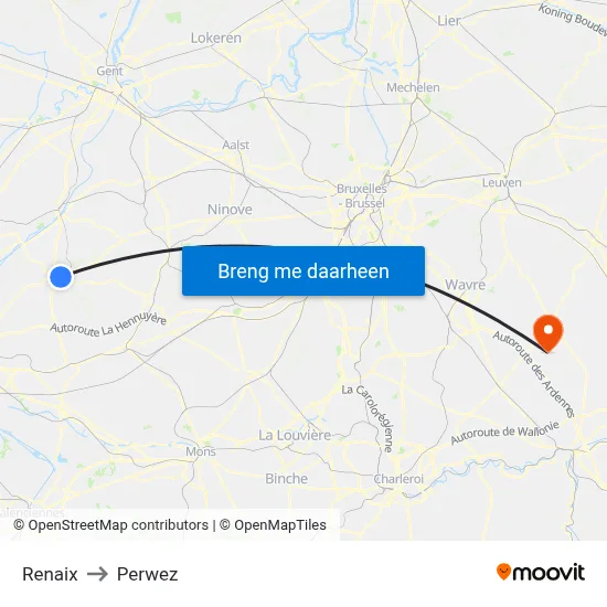 Renaix to Perwez map