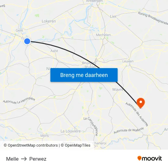 Melle to Perwez map