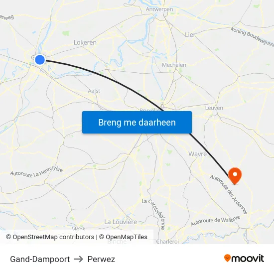 Gand-Dampoort to Perwez map